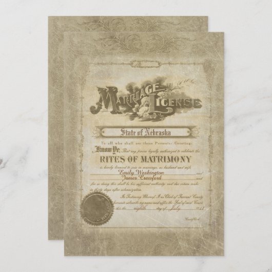 Vintage Wedding Certificate Kaart (Voorkant / Achterkant)