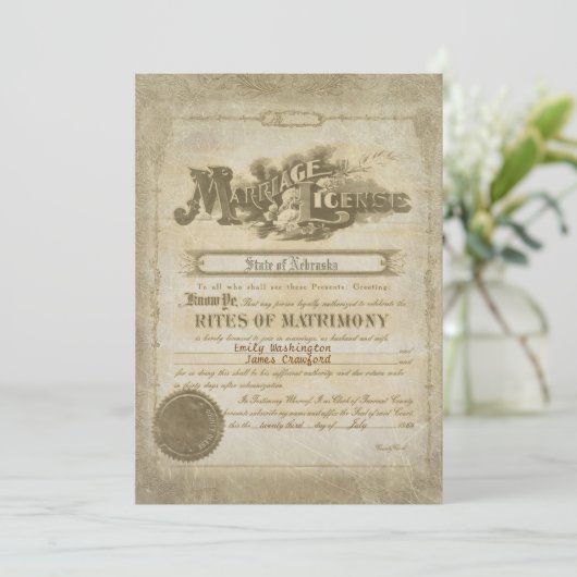 Vintage Wedding Certificate Kaart (Staand voorkant)