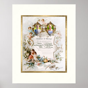 Vintage Wedding Certificate of Marriage Foto Poster