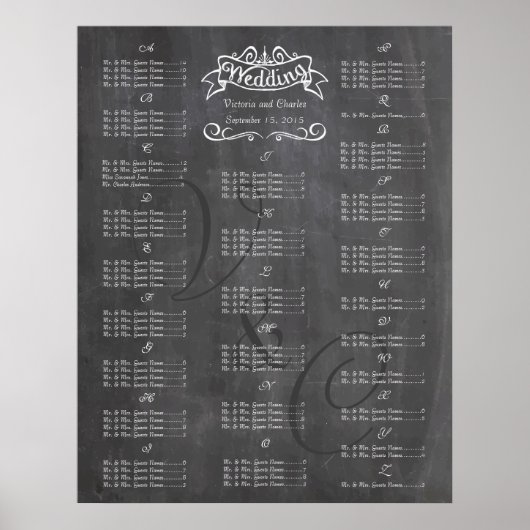 Vintage Wedding Chalkboard Guest Seating Chart Poster (Voorkant)