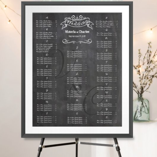 Vintage Wedding Chalkboard Guest Seating Chart Poster