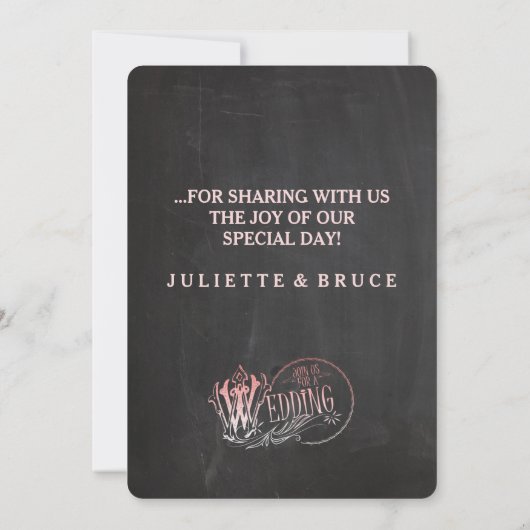 Vintage Wedding Chalkboard - Hartelijk dank Bedankkaart (Achterkant)