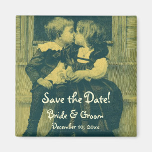 Vintage Wedding, Children Kiss, sla de datum op Magneet