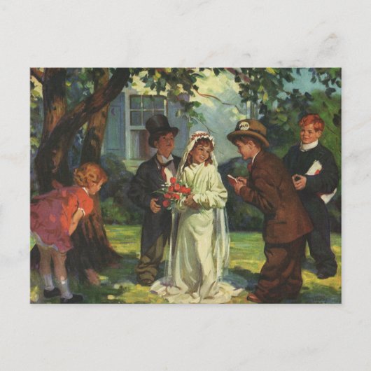 Vintage Wedding, Children Pretend Bride en Groom Briefkaart (Voorkant)