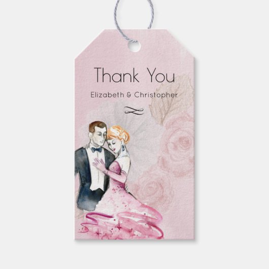 Vintage Wedding Couple Weddenschap Bedankt Cadeaulabel (Voorkant)