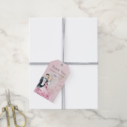 Vintage Wedding Couple Weddenschap Bedankt Cadeaulabel (Met Touw)