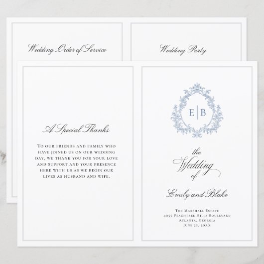 Vintage Wedding Crest Gevouwen Trouwprogramma (Voorkant / Achterkant)