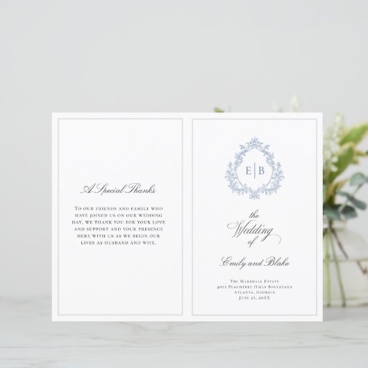 Vintage Wedding Crest Gevouwen Trouwprogramma (Staand voorkant)