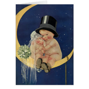 Vintage Wedding, Cute Bride en Groom on a Moon