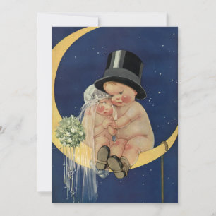 Vintage Wedding, Cute Bride en Groom on a Moon