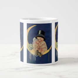 Vintage Wedding, Cute Bride en Groom on a Moon Grote Koffiekop