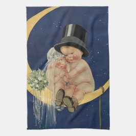Vintage Wedding, Cute Bride en Groom on a Moon Theedoek
