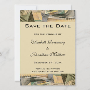 Vintage Wedding, Earth Tones Colors, Cubism Art Save The Date