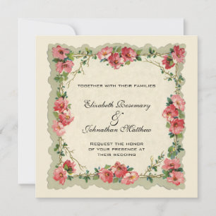 Vintage Wedding, Floral Flower Border Pink Roses Kaart