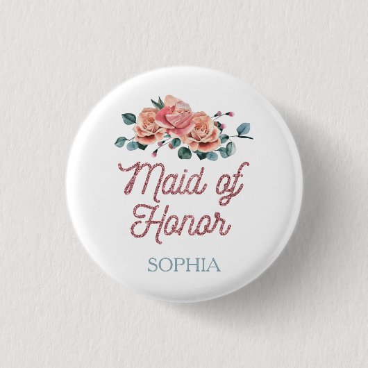 Vintage Wedding Flowers Maid of Honor Button (Voorkant)