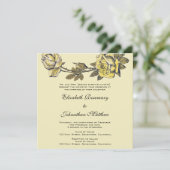 Vintage Wedding, Geel Antiek Tuingeburgerd Roos Wr Kaart (Staand voorkant)