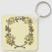 Vintage Wedding, Geel Antiek Tuingeburgerd Roos Wr Sleutelhanger (Achterkant)