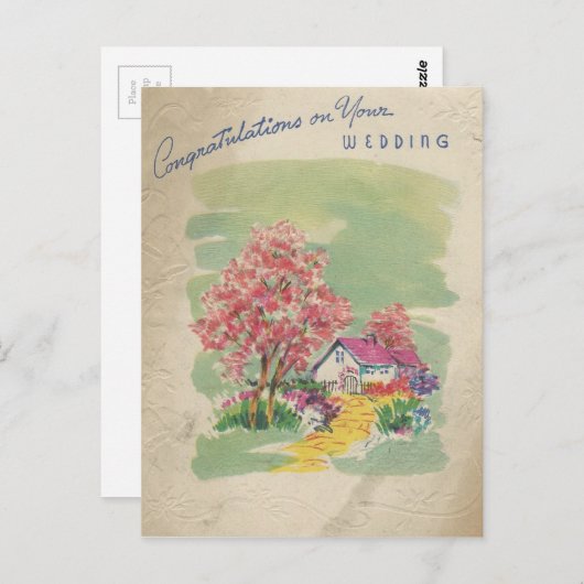 Vintage Wedding Gefeliciteerd Briefkaart (Voorkant / Achterkant)