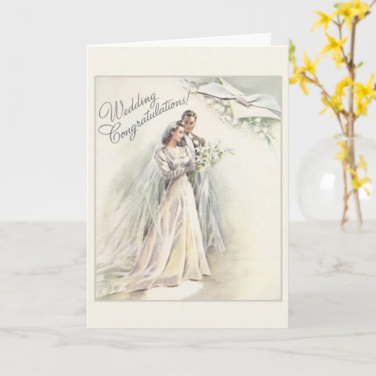 Vintage Wedding Gefeliciteerd Kaart (Gele Bloem)