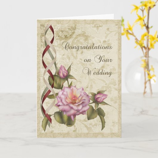 Vintage Wedding Gefeliciteerd Kaart (Gele Bloem)