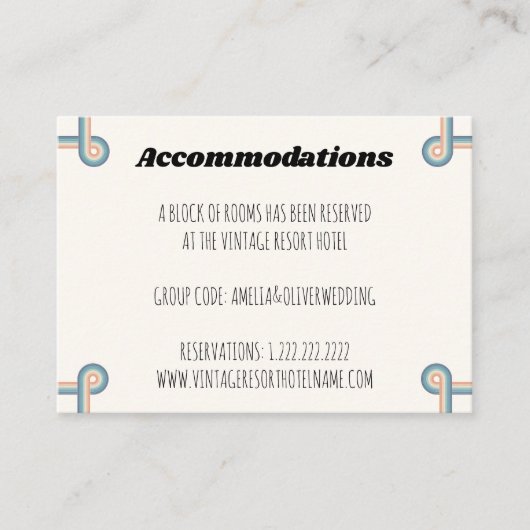 Vintage Wedding Hotel Accommodatie Kaarten (Voorkant)
