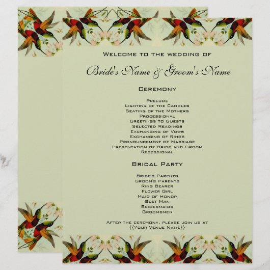 Vintage Wedding, Hummingvogels en bloemen (Voorkant / Achterkant)
