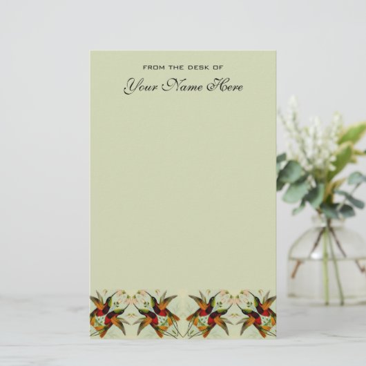 Vintage Wedding, Hummingvogels en bloemen Briefpapier (Staand voorkant)