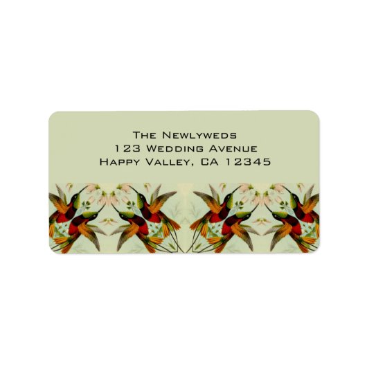 Vintage Wedding, Hummingvogels en bloemen Etiket (Voorkant)