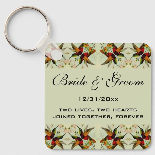 Vintage Wedding, Hummingvogels en bloemen Sleutelhanger (Voorkant)