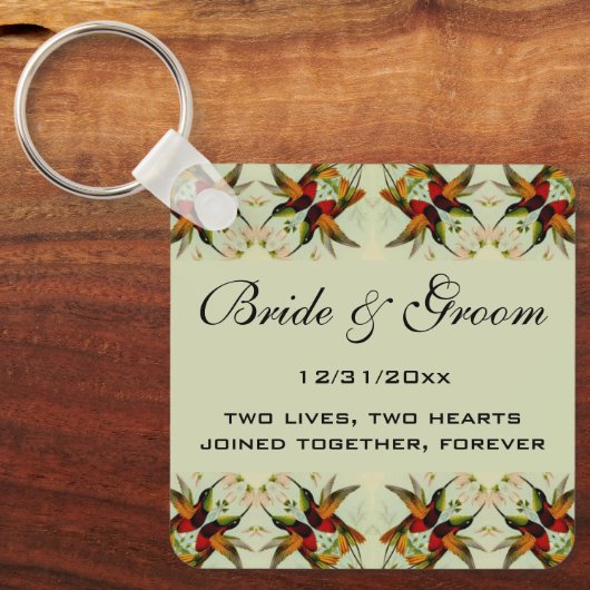 Vintage Wedding, Hummingvogels en bloemen Sleutelhanger (Voorkant)