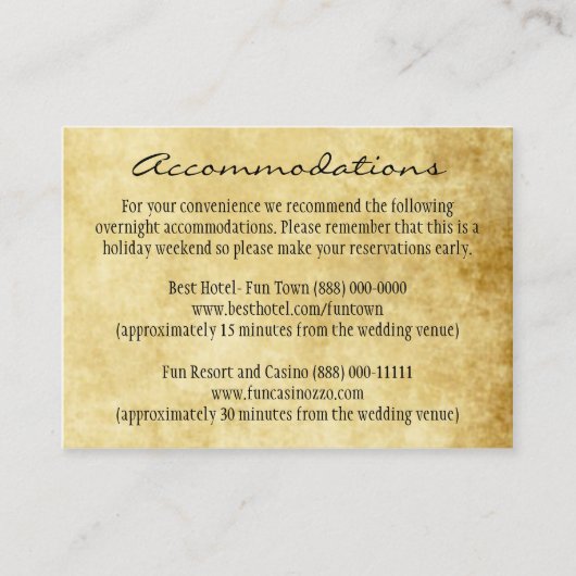 Vintage Wedding Insert Receptie Kaarten (Voorkant)