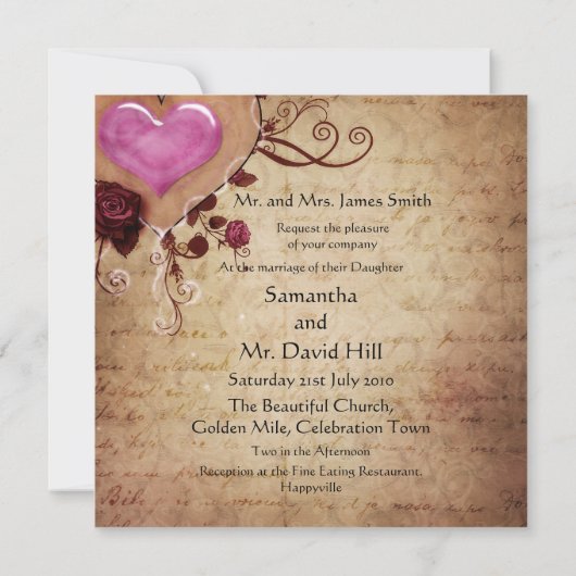 Vintage Wedding Invitation Card Kaart (Achterkant)