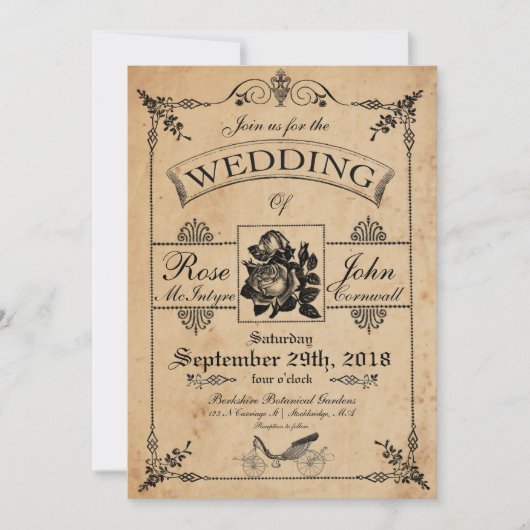 Vintage Wedding Invitation Romantic Roos Garden Kaart (Voorkant)