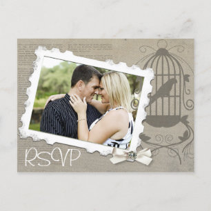Vintage Wedding Invitation RSVP met foto Uitnodiging Briefkaart