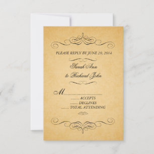 Vintage Wedding Invitation RSVP Swirls Flourish