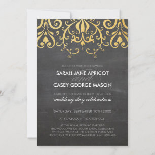 VINTAGE WEDDING INVITE filigree gold op het karton Kaart