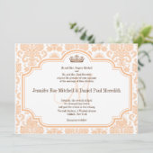 Vintage Wedding Invitting Peach Damask Kaart (Staand voorkant)