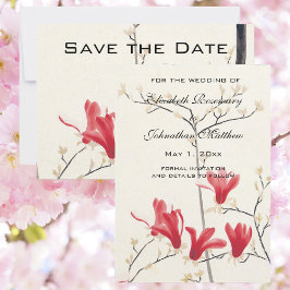 Vintage Wedding, Japanse roze Magnolia-boom Save The Date