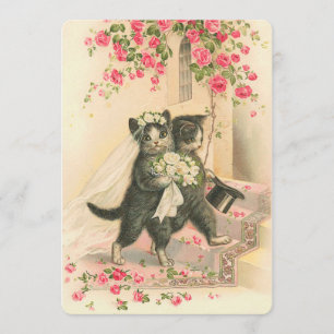 Vintage Wedding Kittens Kaart