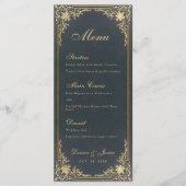 Vintage Wedding Menu - Blue Gold Elegant Script (Voorkant)