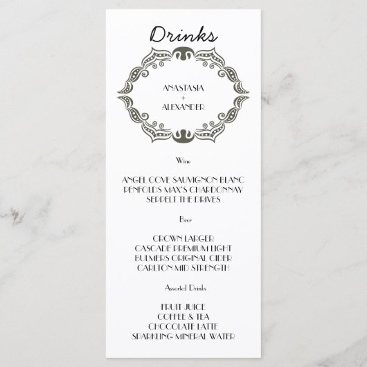 Vintage WEDDING MENU. Menu (Achterkant)