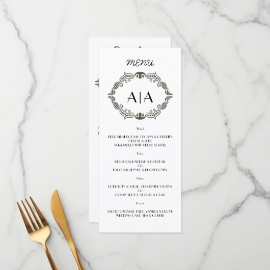 Vintage WEDDING MENU. Menu (Voorkant / Achterkant in situ)