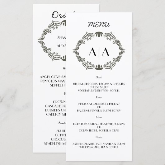 Vintage WEDDING MENU. Menu (Voorkant / Achterkant)