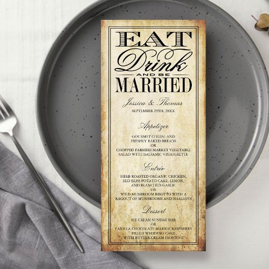 Vintage Wedding Menus Eat, Drink & BE Reclamekaart