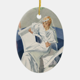Vintage Wedding, Mid Century Modern Art Deco Bride Keramisch Ornament