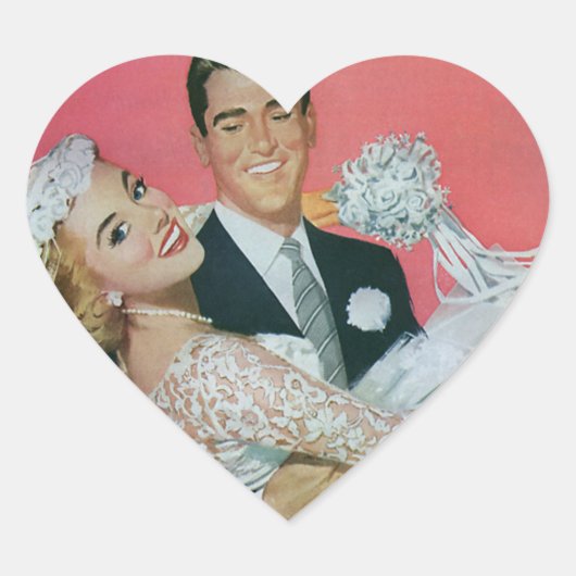 Vintage Wedding Passen getrouwd, bruinkoolbride Hart Sticker (Voorkant)