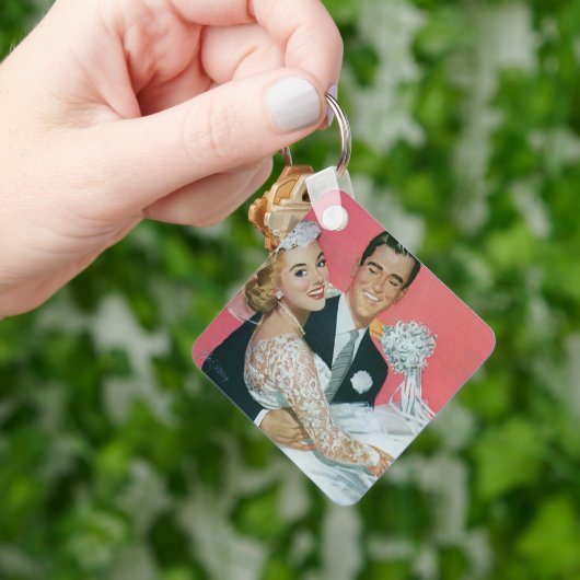 Vintage Wedding Passen getrouwd, bruinkoolbride Sleutelhanger (Hand)