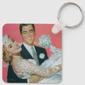 Vintage Wedding Passen getrouwd, bruinkoolbride Sleutelhanger (Achterkant)