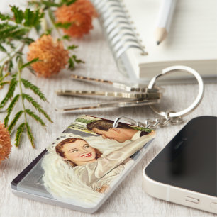 Vintage Wedding Passen getrouwd, Happy Bride en Gr Sleutelhanger