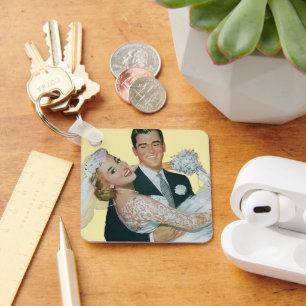 Vintage Wedding Passen getrouwd, Happy Bride en Gr Sleutelhanger